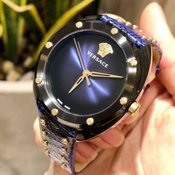 Versace Reptile Skin Blue Ladies 38mm Watch